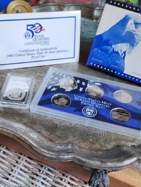 United States Mint 50 State Quarters Proof Set +Apmex Silver Bar 1 Ounce